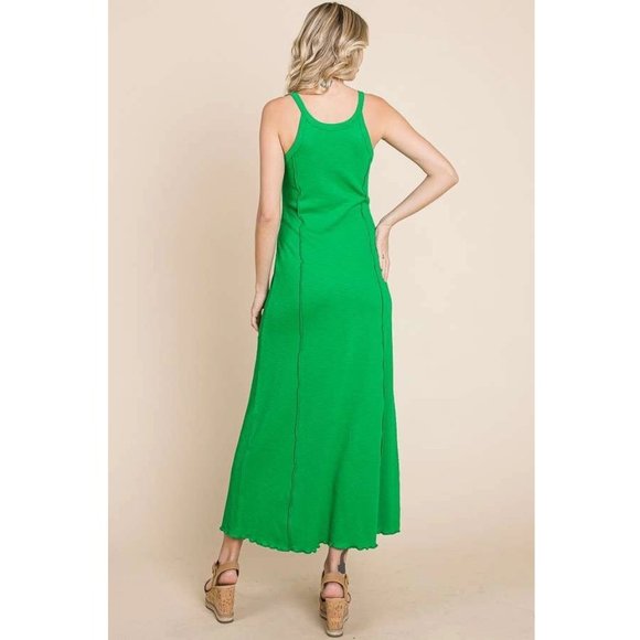 Notched Neck Merrow Dress - Candy Green Summer Maxi - Sleeveless Summer Dress - Picture 4 of 7